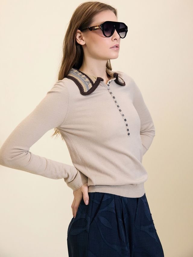 Jersey Meisie cuello croché piedra